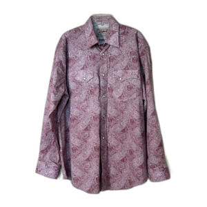 Rafter C Cowboy Collection Pearl Snap Maroon Paisley Western Shirt Stretch LG